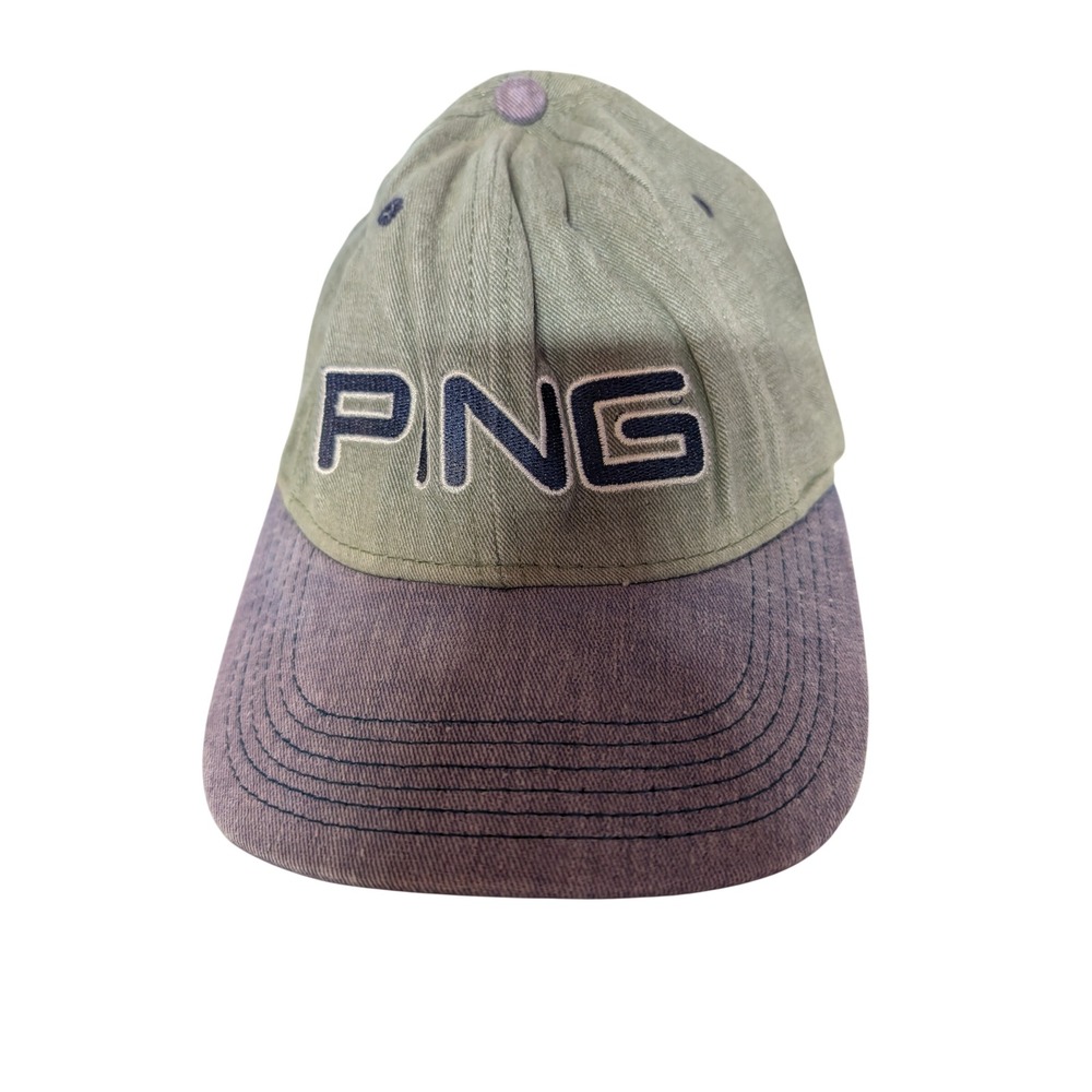 PING Golf Hat Mens OSFA Green Gray Good Leather Strapback Vintage Style Dad Cap
